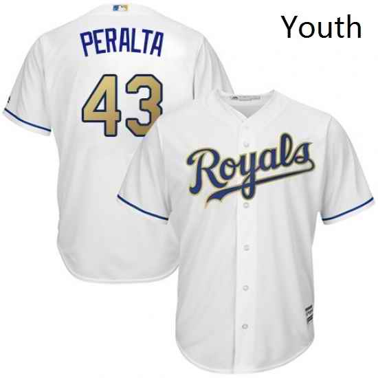 Youth Majestic Kansas City Royals 43 Wily Peralta Authentic White Home Cool Base MLB Jersey